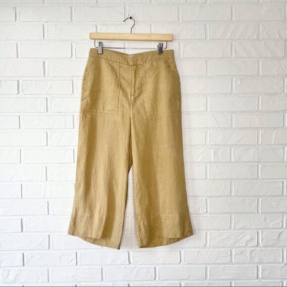Simons Contemporaine Tan Linen High Waist Wide Leg Cropped Trousers 2. - Picture 3 of 12